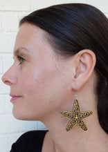 Load image into Gallery viewer, Black and Gold Hand Painted Starfish Earrings
