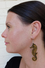 Load image into Gallery viewer, Black and Gold Hand Painted Sea Horse Earrings
