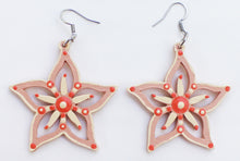 Load image into Gallery viewer, Beige and Coral Hand Painted Five Point Flower Earrings
