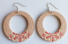 Load image into Gallery viewer, Beige and Coral Hand Painted Wooden Hoop Earrings
