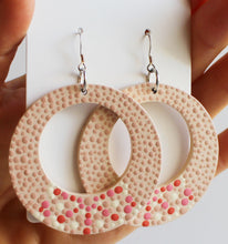 Load image into Gallery viewer, Beige and Coral Hand Painted Wooden Hoop Earrings
