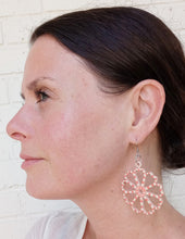 Load image into Gallery viewer, Beige and Coral Hand Painted Lacey Flower Earrings
