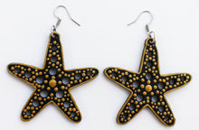 Load image into Gallery viewer, Black and Gold Hand Painted Starfish Earrings
