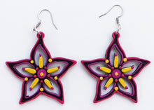 Load image into Gallery viewer, Black and Pink Hand Painted Five Point Flower Earrings
