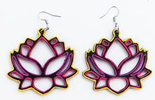 Load image into Gallery viewer, Black and Pink Hand Painted Lotus Flower Earrings
