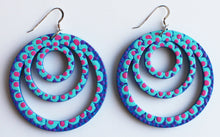 Load image into Gallery viewer, Blue and Pink Hand Painted Wooden Triple Hoop Earrings
