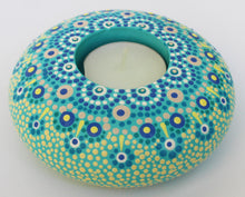 Load image into Gallery viewer, Blue and Yellow Hand Painted Candle Holder
