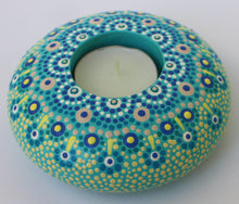 Load image into Gallery viewer, Blue and Yellow Hand Painted Candle Holder
