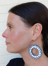Load image into Gallery viewer, Blue and White Hand Painted Circle Hoop Earrings
