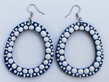 Load image into Gallery viewer, Blue and White Hand Painted Teardrop Hoops
