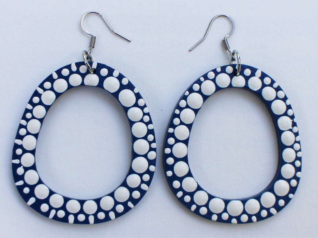 Blue and White Hand Painted Teardrop Hoops