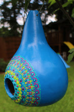 Load image into Gallery viewer, Blue and Yellow Hand Painted Gourd Bird House
