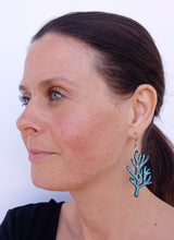 Load image into Gallery viewer, Dark Blue and Light Blue Hand Painted Wooden SeaCoral Earrings
