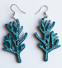 Load image into Gallery viewer, Dark Blue and Light Blue Hand Painted Wooden SeaCoral Earrings
