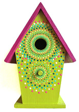 Load image into Gallery viewer, Citron Green and Hot Pink Hand Painted Wooden BirdHouse
