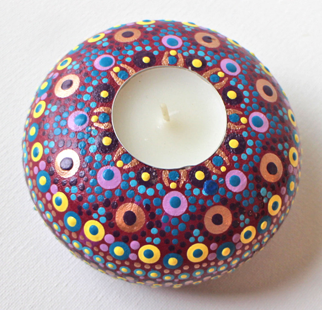Light Purple and Rose Gold Hand Painted Round Tea Light Candle Holder