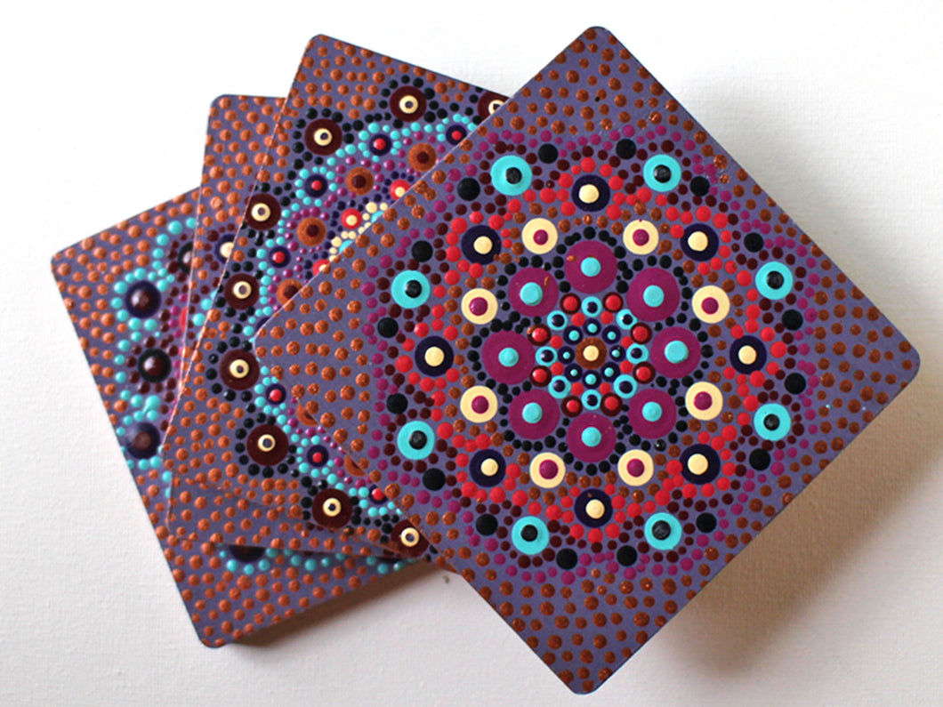 Plum and Copper Hand Painted Wooden Beverage Coasters