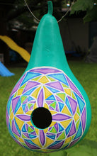 Load image into Gallery viewer, Green and Purple Hand Painted Gourd Bird House
