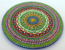 Load image into Gallery viewer, Hand Painted Green and Purple Dot Art Mandala Wooden Decorative Plate
