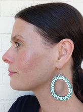 Load image into Gallery viewer, Green and White Hand Painted Teardrop Hoop Earrings

