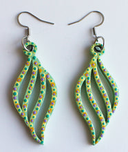 Load image into Gallery viewer, Light Green and Yellow Hand Painted Wooden Swirl Shell Earrings

