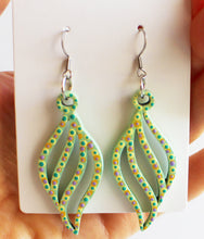 Load image into Gallery viewer, Light Green and Yellow Hand Painted Wooden Swirl Shell Earrings
