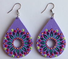 Load image into Gallery viewer, Light Purple and Yellow Hand Painted Sunflower Teardrop Earrings
