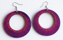 Load image into Gallery viewer, Magenta and Pink Hand Painted Wooden Hoop Earrings

