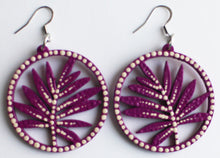 Load image into Gallery viewer, Magenta and White Hand Painted Leaf Earrings
