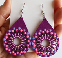 Load image into Gallery viewer, Magenta and Pink Hand Painted Sunflower Teardrop Earrings
