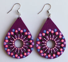 Load image into Gallery viewer, Magenta and Pink Hand Painted Sunflower Teardrop Earrings
