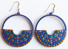 Load image into Gallery viewer, Metallic Purple and Gold Hand Painted Half Circle Earrings
