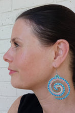 Load image into Gallery viewer, Red and Blue Hand Painted Spiral Earrings
