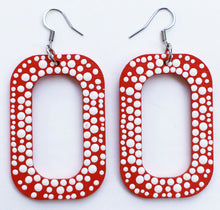 Load image into Gallery viewer, Orange and White Hand Painted Rectangular Hoop Earrings
