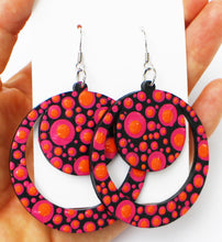Load image into Gallery viewer, Pink and Orange Hand Painted Wooden Dot Hoops
