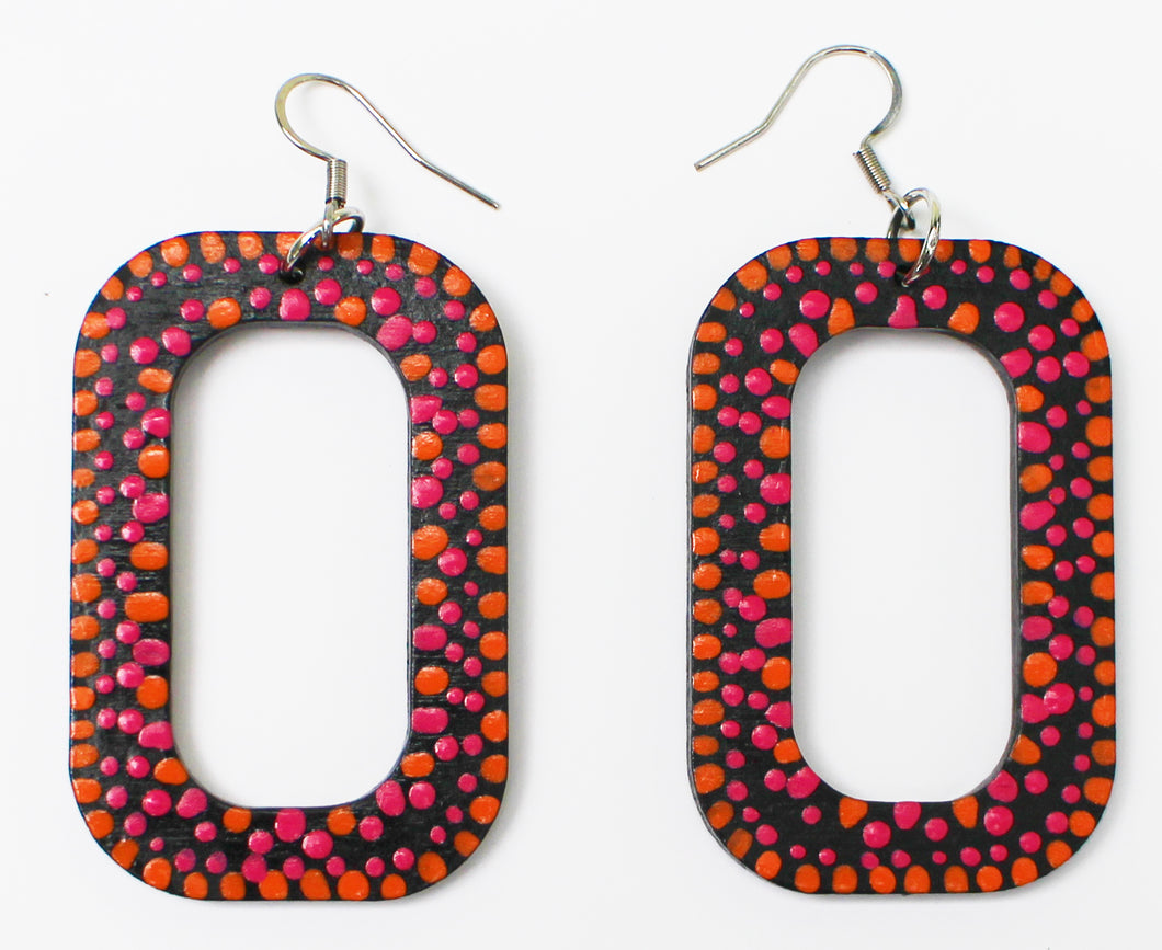 Pink and Orange Hand Painted Wooden Rectangle Hoops