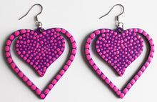 Load image into Gallery viewer, Pink and Purple Hand Painted Wooden Heart Earrings
