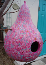 Load image into Gallery viewer, Hand Painted Pink and Gold Intricate Design Gourd Style Bird House

