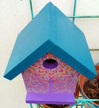 Load image into Gallery viewer, Hand Painted Purple and Blue with Colorful Dot Art Design Wooden Bird House
