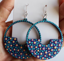 Load image into Gallery viewer, Purple and Blue Hand Painted Half Circle Earrings
