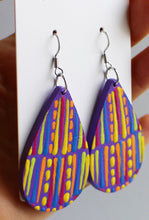 Load image into Gallery viewer, Blue and Yellow Hand Painted Wooden Teardrop Earrings
