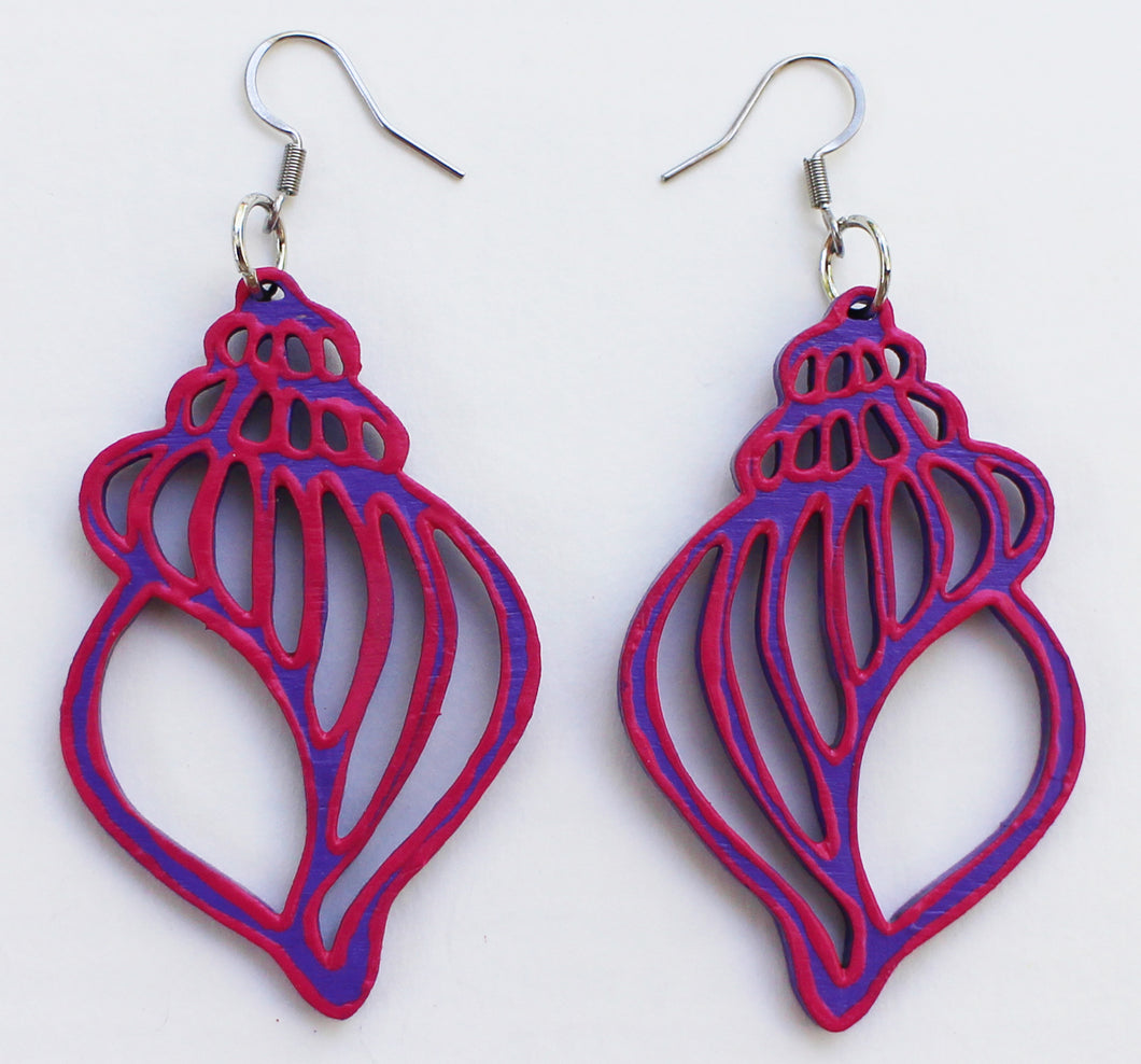 Purple and Pink Hand Painted Sea Shell Earrings