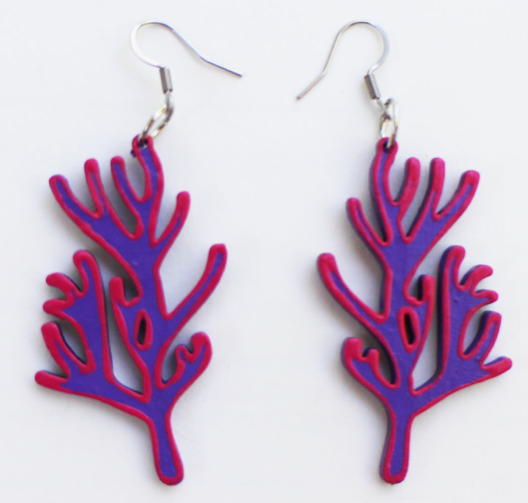 Purple and Pink Hand Painted Sea Coral Earrings