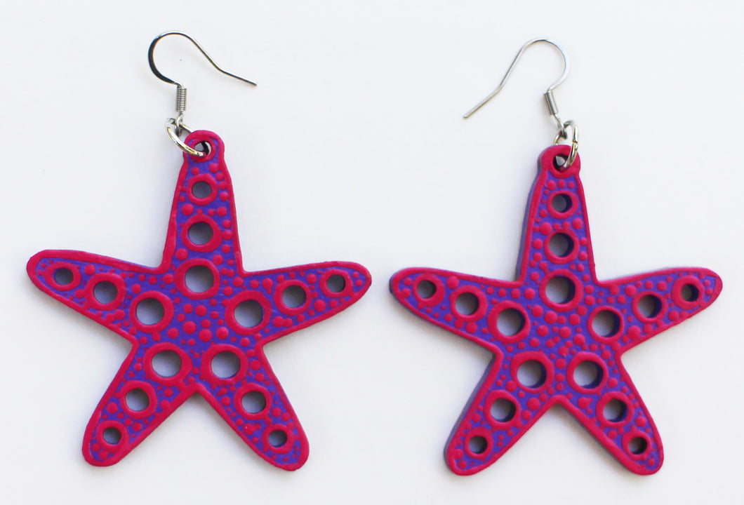Purple and Pink Hand Painted Starfish Earrings