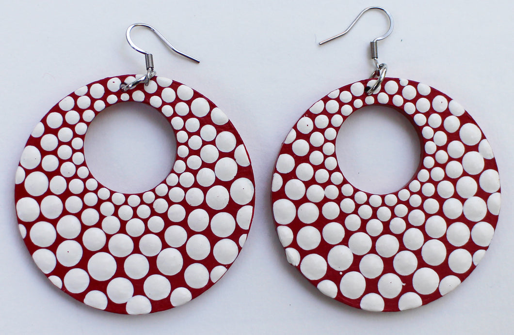 Red and White Hand Painted Big Hoop Earrings