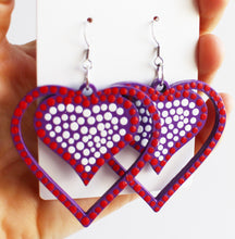 Load image into Gallery viewer, Red and White Hand Painted Wooden Heart Earrings
