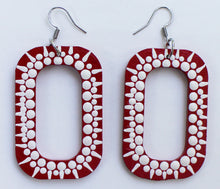 Load image into Gallery viewer, Red and White Hand Painted Rectangle Hoops
