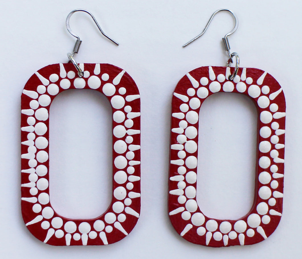 Red and White Hand Painted Rectangle Hoops
