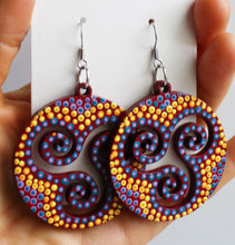 Load image into Gallery viewer, Red and Yellow Hand Painted Swirls inside Circle Earrings
