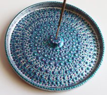 Load image into Gallery viewer, Silver and Teal Hand Painted Round Incense Holder
